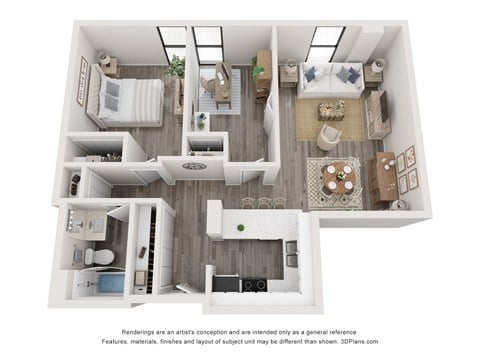 Floor plan for 1 bed, 1 bath, 838 sqft